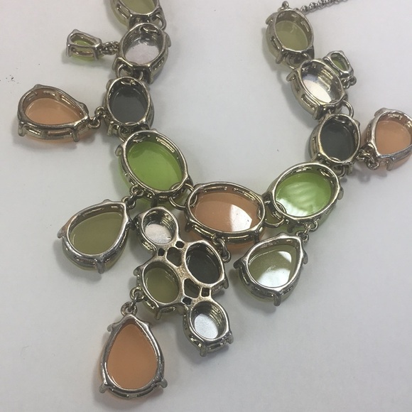 J. Crew Jeweled Bib Necklace Statement Pastels Silver tone - Picture 7 of 7
